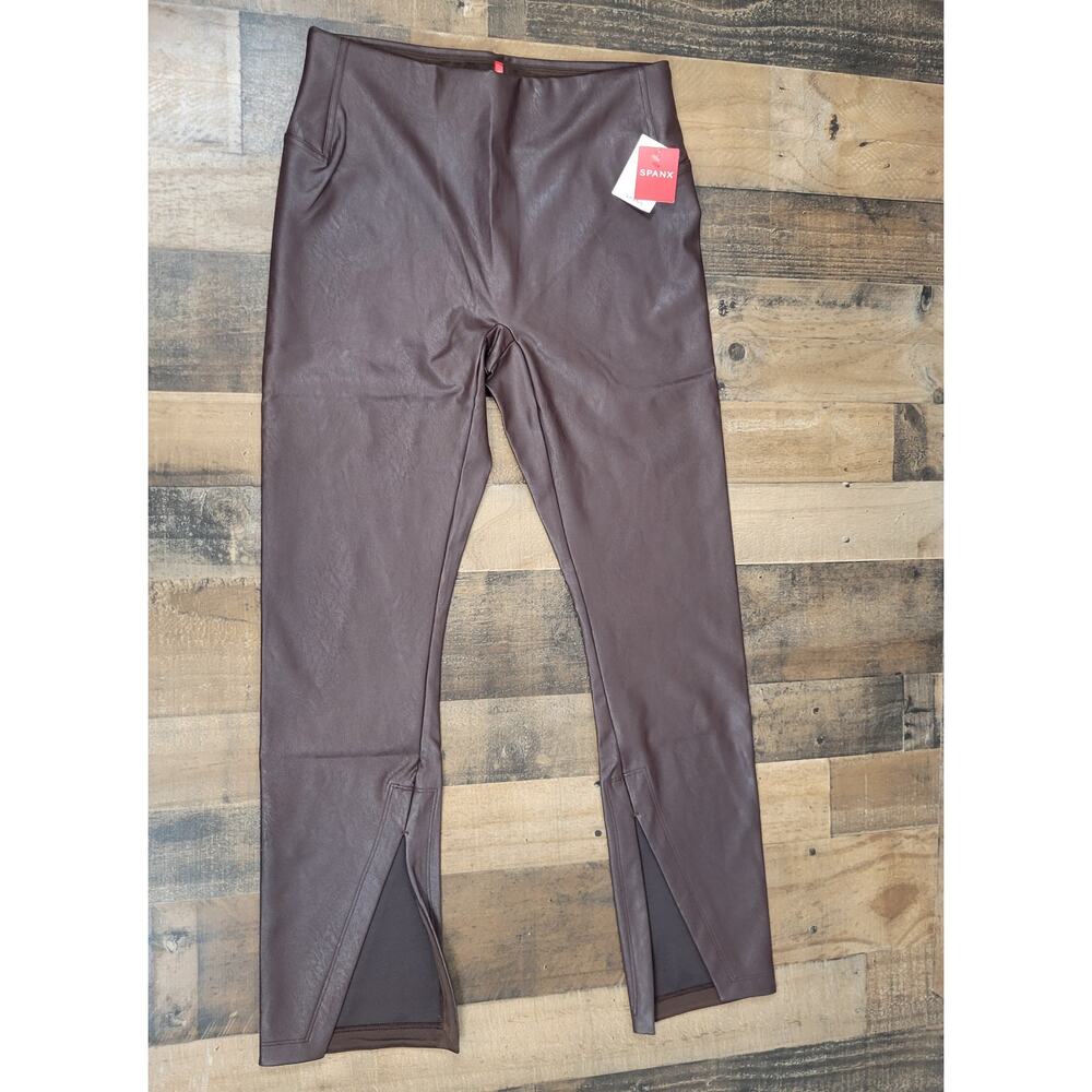 NWT Spanx Womens XL Faux Vegan Leather Split Hem Pants‎ Cherry Chocolate 20526R